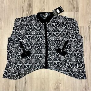 Pentagram floral ladies sheer shirt by Killstar sz XL black white button down